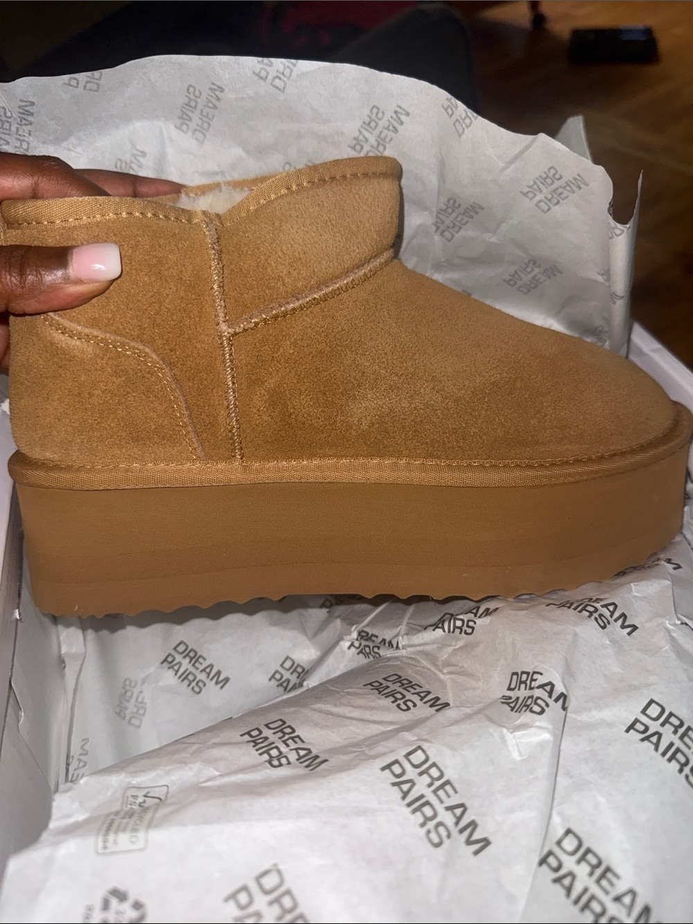 Dream Pairs Women's Platform Ankle Boot in Tan Suede